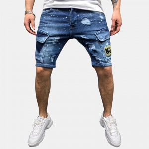 Mens Denim Ripped Washed Big Pockets Fitness Casual Jean Shorts