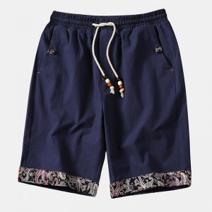 Mens Chinese Style Cotton Linen Loose Pants Vintage Baggy Sport Shorts