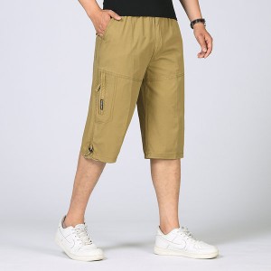 Mens 100%Cotton Multi-pocket Cargo Shorts Solid Color Loose Fit Casual Shorts