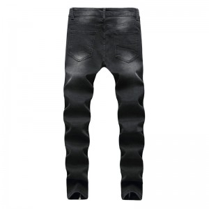 Hip Hop Stylish Zipper Fold Holes Designer Black Jeans For Men
