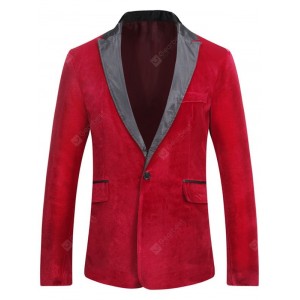 Male Fashion Fitted One Button Flap Poclet Velveteen Blazer Jacket Coat for Men