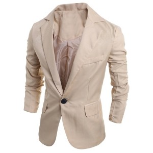 Elegant Pure Color Turn-Down Collar Long Sleeve Men's Single Breasted Blazer