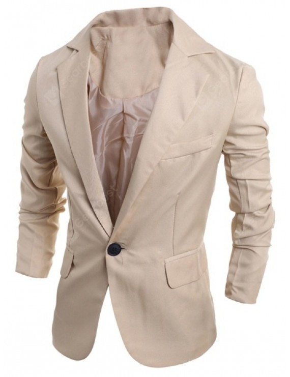 Elegant Pure Color Turn-Down Collar Long Sleeve Men's Single Breasted Blazer