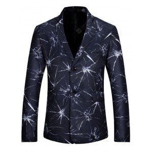 Fashion Male Casual Crystal Dye Lapel Blazer Style Design Navy Blue Jacket Coat for Men