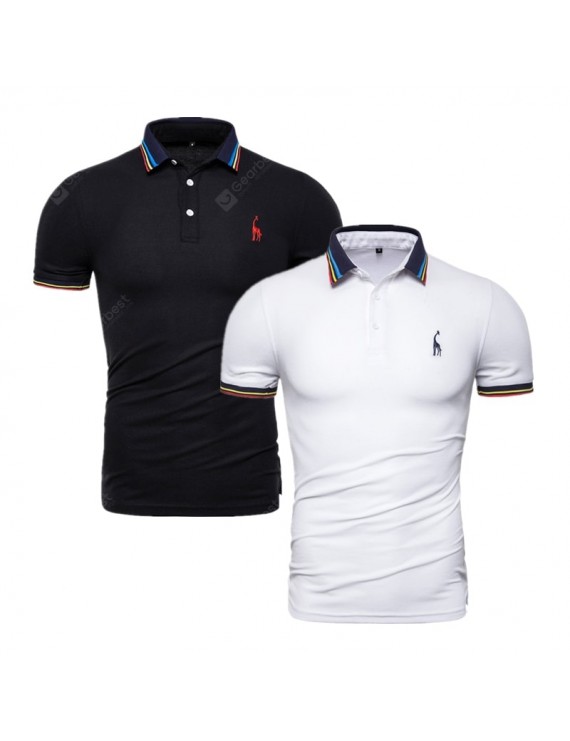 2PCS New Summer Quality Male Polos shirt Solid V-neck Short Sleeve Polos shirt Men