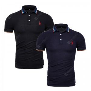 2PCS New Summer Quality Male Polos shirt Solid V-neck Short Sleeve Polos shirt Men