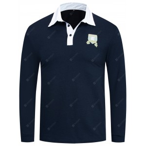 FREDD MARSHALL Men Applique Patchwork Shirt Simple Long-sleeved T-shirt Daily
