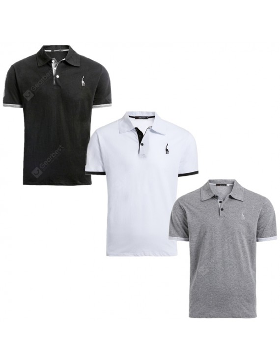 3 PCS Cotton T-Shirt  2019 New Tops Tees Slim Fit Short Sleeve Turn-down Collar T Shirts Men