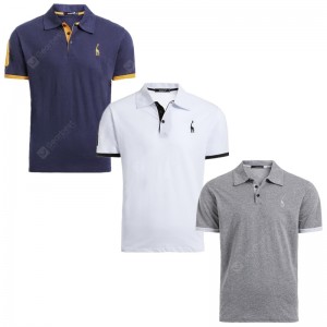 3 PCS Cotton T-Shirt  2019 New Tops Tees Slim Fit Short Sleeve Turn-down Collar T Shirts Men