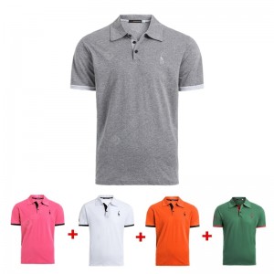 5 PCS Set Deer Embroidery Polos Men Casual Mens T-shirts Cotton Mens Polos Shirts