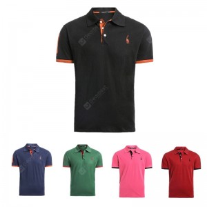 5 PCS Set Deer Embroidery Polos Men Casual Mens T-shirts Cotton Mens Polos Shirts