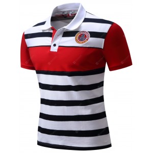 FREDD MARSHALL Men's Short Sleeve Striped Print T-shirt Button