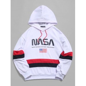  American Flag Color Blocking Letter Print Hoodie - White M