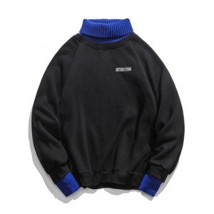 2 In 1 Turtleneck Long Sleeve Fleece Sweatshirt - Black M