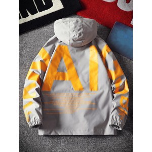 AI Letter Graphic Flap Pocket Raglan Sleeve Hooded Jacket - Gray L