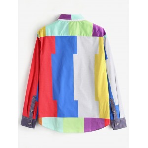  Color Block Button Up Shirt - Multi S