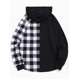 Contrast Plaid Patch Pockets Hooded Shirt - White 2xl