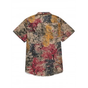 Chinese Colorful Ink Painting Print Button Shirt - Cherry Red M