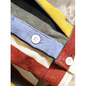 Colorful Striped Pockets Drop Shoulder Corduroy Shirt - Multi-b S